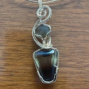 Brown Smokey quarts wire necklace stone necklace gold wire necklace